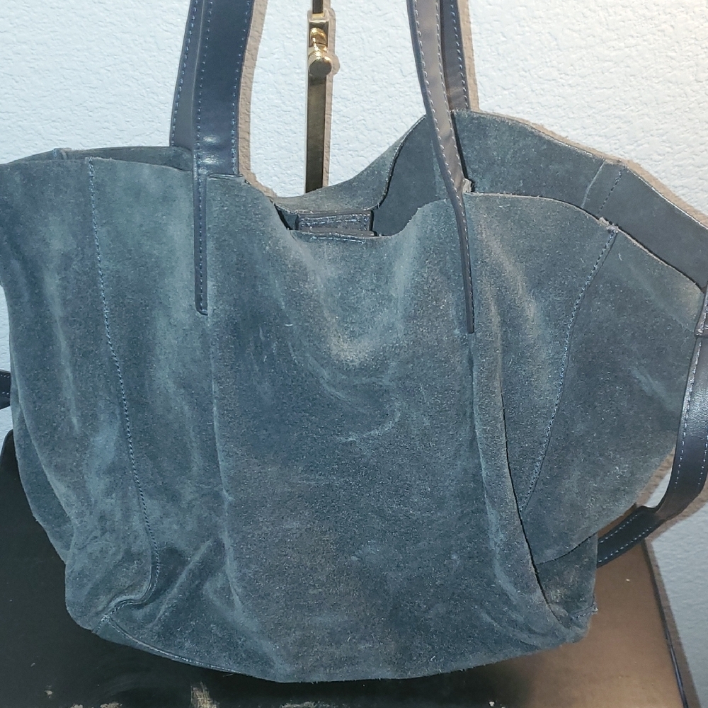 Elegant Navy Blue Suede Tote Bag